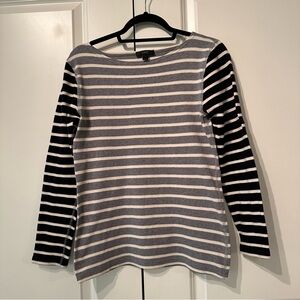 J Crew Striped Gray, black Women's Size M waffle Knit medium weight long sleeve